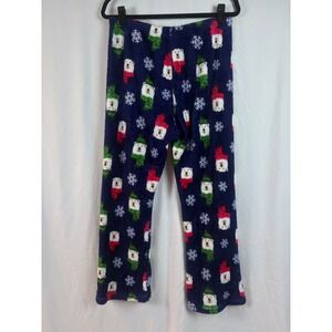 Navy Blue Fleece Polar Bear Snowflake Holiday Pajama Pants Drawstring Lounge XL